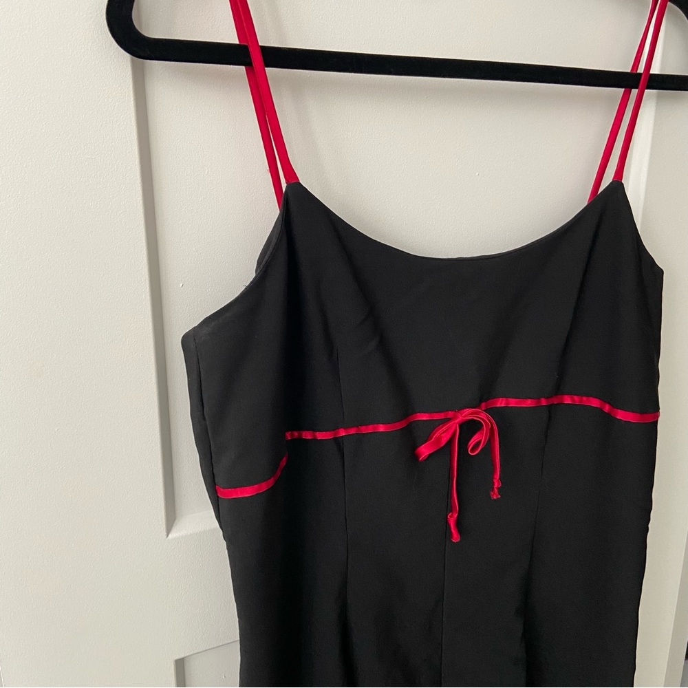 Vintage 90s Y2K Goth Grunge Black Mini Dress with Red Satin Bow - Picture 2 of 12